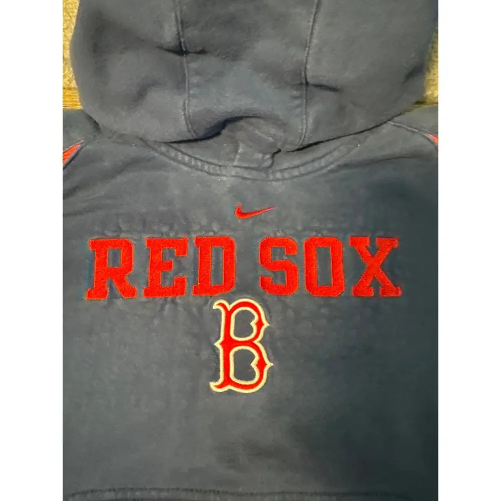 VTG Y2K Nike Boston Red Sox Center Swoosh Hoodie Unisex Kids size 7 Navy/Red